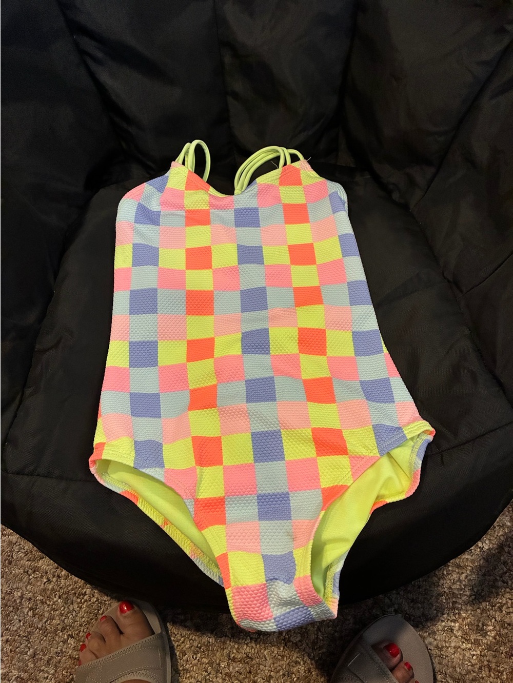 Neon Checker One-Piece Swimsuit for Kids - Multicolor